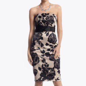 NWT White house Black Market Satin Floral dress Black and Tan